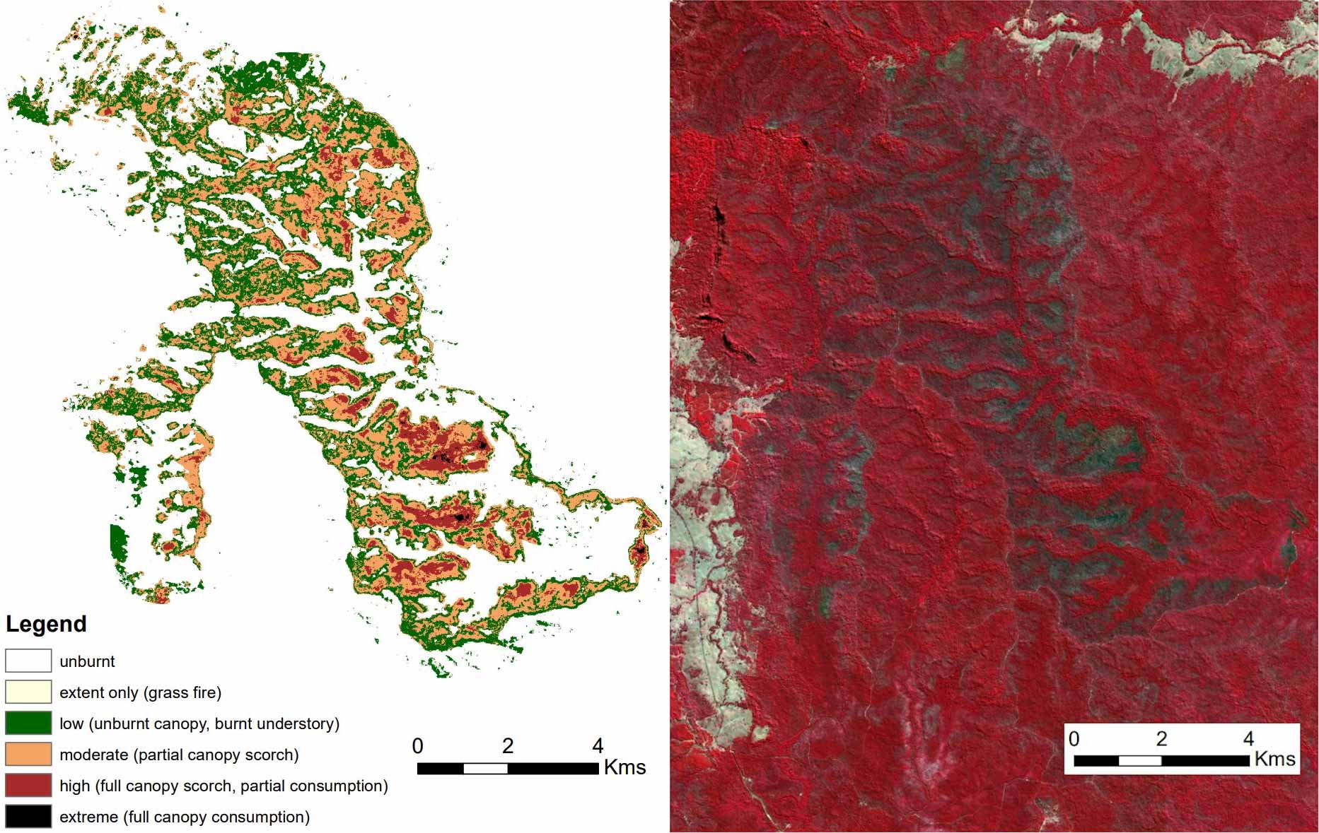 Fire severity map of the 2018 Mt Marsh bushfire in northern NSW created from Sentinel-2 satellite imagery